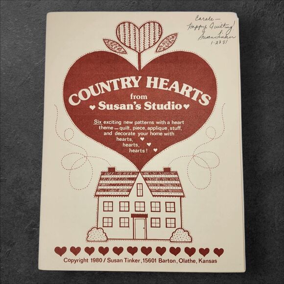 Vintage 1980 Country Hearts Pattern Susan’s Studio Signed by Designer Cottage - Picture 2 of 7